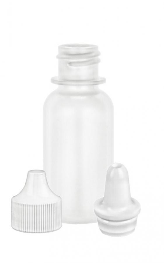 1 oz. White LDPE 20-410 Plastic Squeezable Boston Round Bottle-White Dropper Plug-White Cap