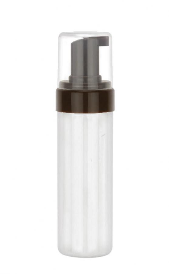 6.67 oz. White Shiny PET 43 MM Opaque (200ml) Cylinder Round Plastic Bottle-Black Foamer-Clear Hood