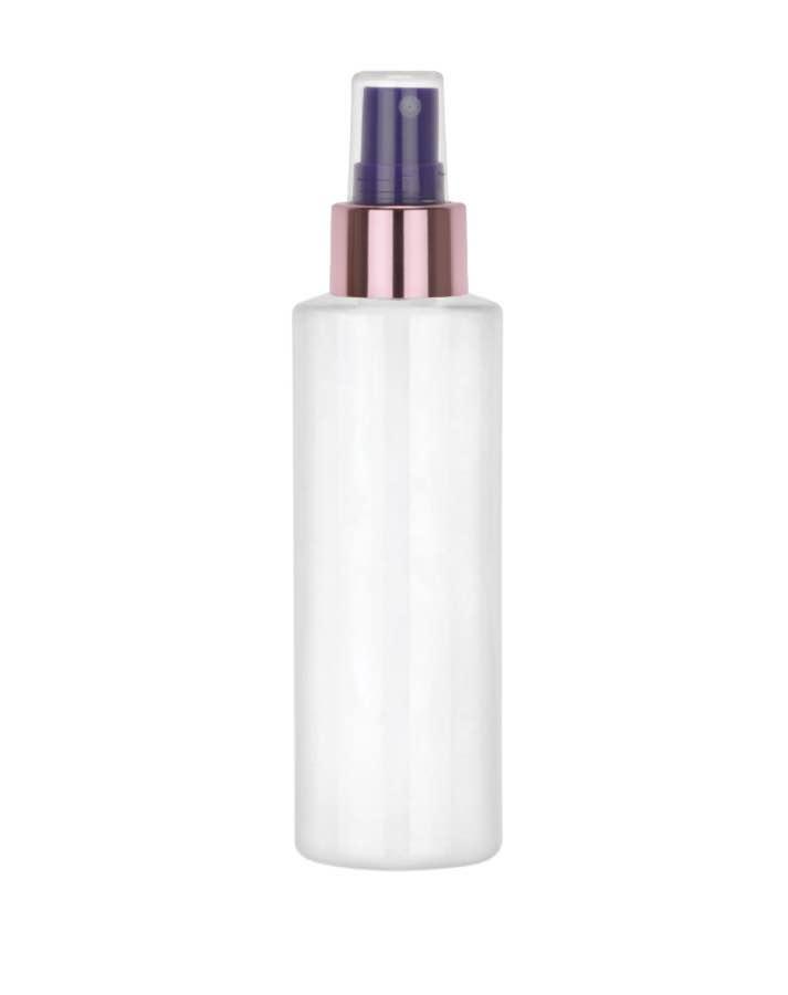 8 oz. White Shiny 24-410 PET Plastic Cylinder Round Bottle-Pink-Purple Sprayer