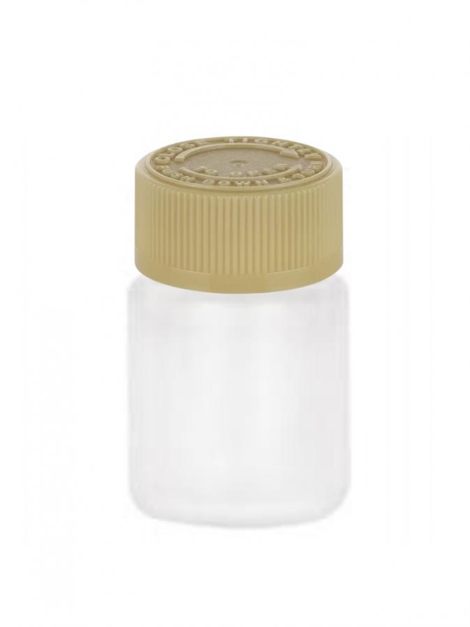 .76 oz. (3/4 oz) (23cc) White 28-400 Round HDPE Plastic Packer Bottle-Light Gold Ribbed CRC Cap