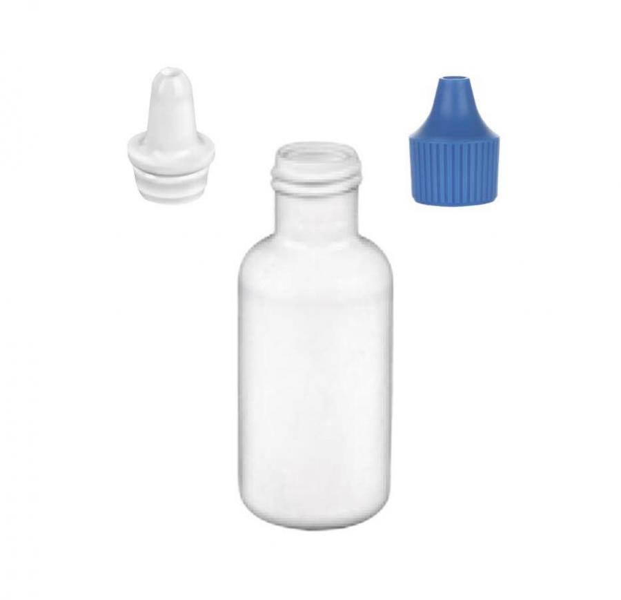 .5 oz. (1/2 oz) White 15-415 Boston Round LDPE Plastic Bottle-Dropper Plug-Blue Cap