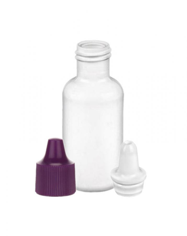 .5 oz. (1/2 oz) White 15-415 Boston Round LDPE Plastic Bottle-Dropper Plug-Purple Cap