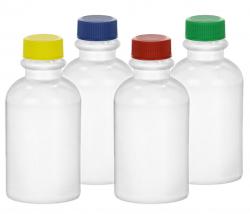 2 oz. White Opaque HDPE 20-400 Plastic Boston Round Bottle-Tincture-Colored CT Cap