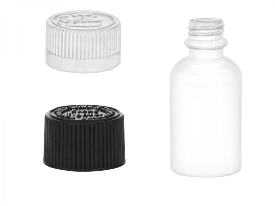 2 oz. White Opaque HDPE 20-400 Plastic Boston Round Bottle-Tincture-CRC Cap