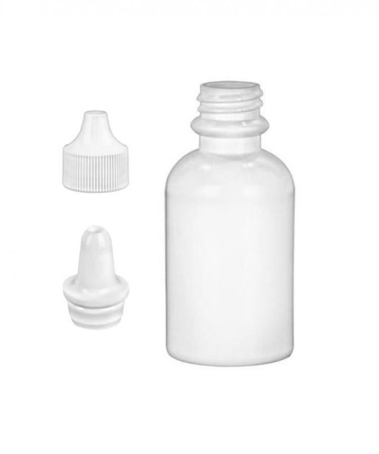 2 oz. White Opaque HDPE 20-400 Plastic Boston Round Bottle-Tincture-White .031 Uncontrolled Dropper Plug-Cap