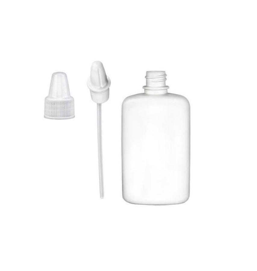 2 oz. White LDPE 18-410 Plastic Drug Oval Nasal Spray Bottle-White Dropper-Spray Tip-Cap