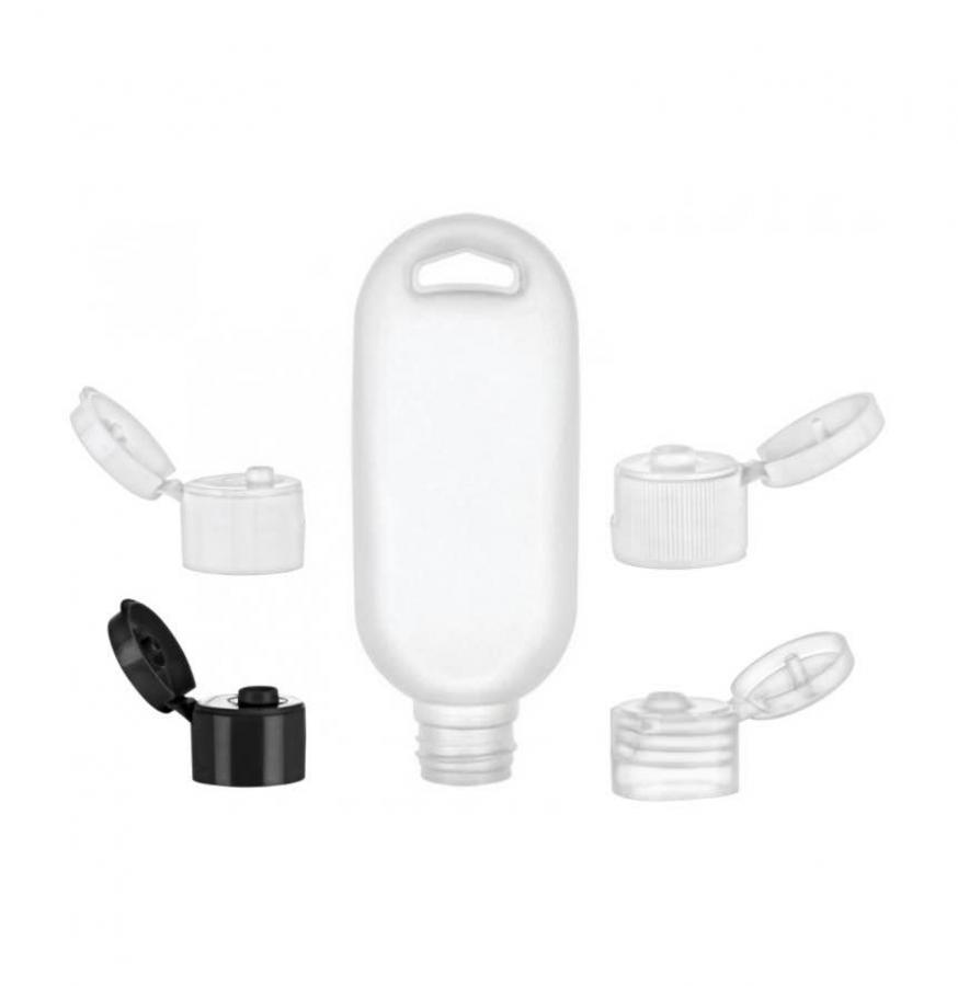 1.67 oz. (50 ml) White Tottle 20-410 HDPE Plastic Bottle-Lanyard Hole-Dispensing Cap