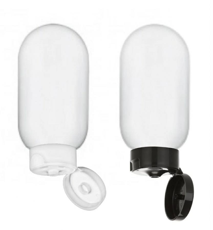 2 oz. White Tottle HDPE 22-400 Plastic Bottle-Blk-White Flip Top Dispensing (Stock) Cap