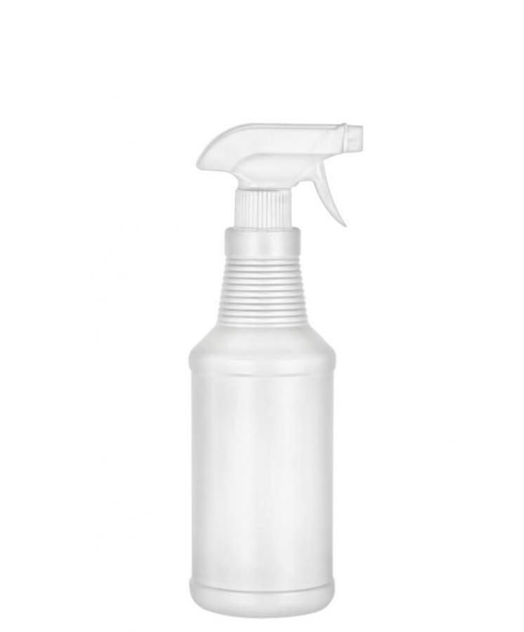 16 oz. White Round Carafe Opaque HDPE 28-410 Plastic Bottle-White Trigger Sprayer-9 1/4 in. DT (Surplus)