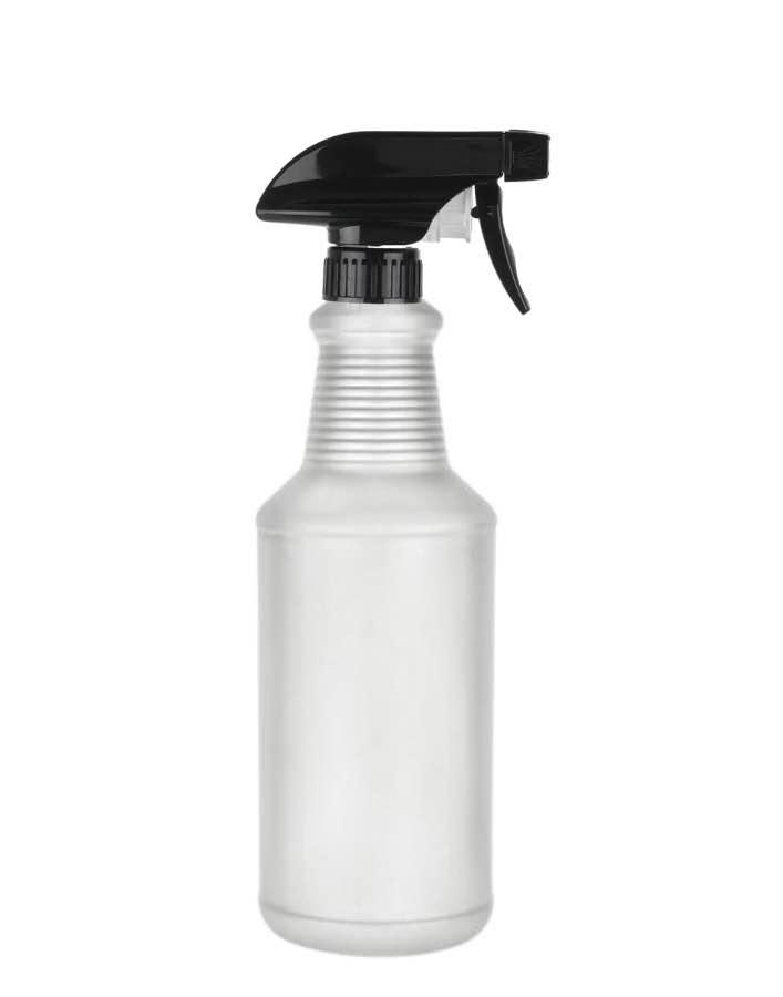 32 oz. White Round Carafe Style HDPE 28-400  Semi-Opaque Plastic Bottle-Black Express Trigger Sprayer