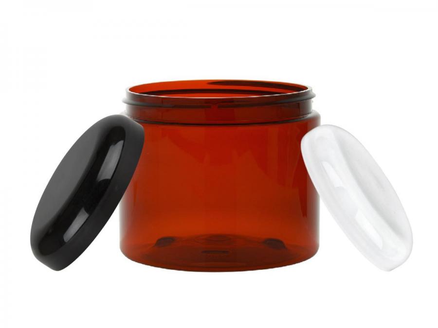 16 oz. Amber Dark PET 89-400 Plastic BPA Free Single Wall Jar-Colored Lid