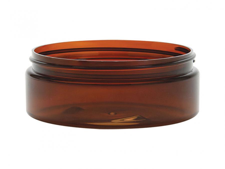4 oz. Amber Dark Low Profile Single Wall Square Based 89-400 Round PET Plastic Jar-Cap (MPCH)
