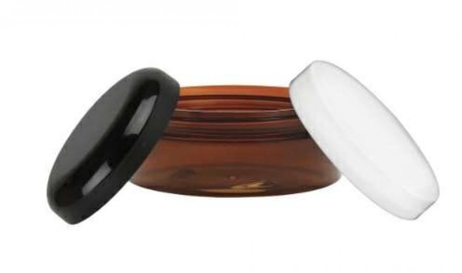 4 oz. Amber Dark Low Profile Single Wall Square Based 89-400 Round PET Plastic Jar-Cap (MPCH)