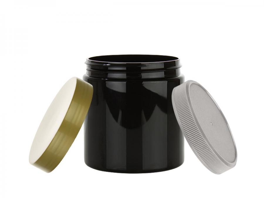 8 oz. Black Round Single Wall Shiny 70-400 Opaque PET Plastic Jar-Colored Lid (King)
