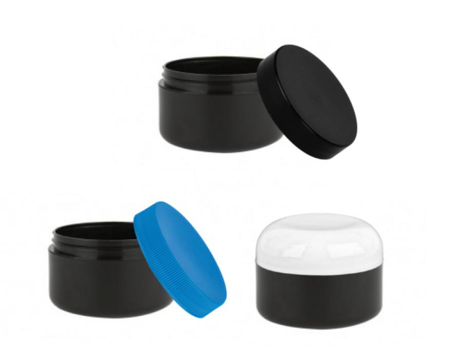 1/2 oz.-.5 oz. Black PP Plastic Double Wall 48-400 Round Base Jar-CT Cap