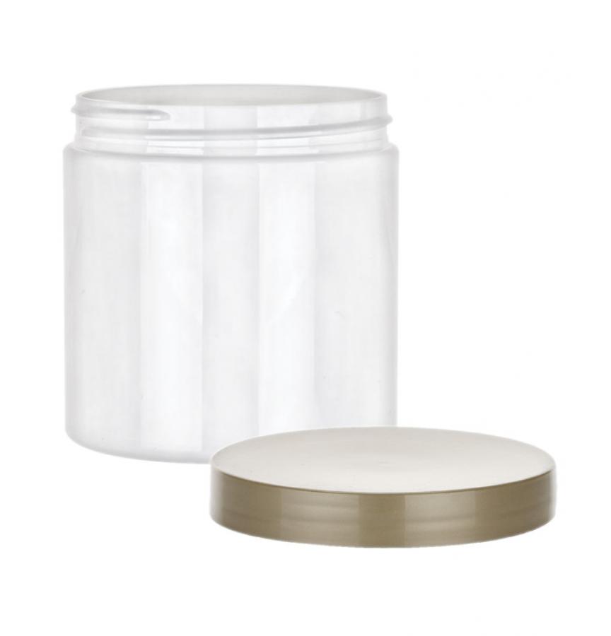 8 oz. White Round Single Wall Shiny 70-400 Opaque PET Plastic Jar-Colored Lid (Silgan)