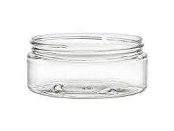 4 oz. Clear Low Profile Single Wall Square Base 89-400 Round PET Plastic Jar (King)