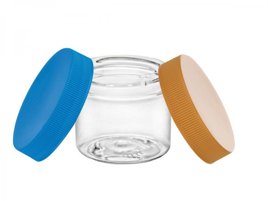 2 oz. Clear Plastic Single Wall 48-400 PET Jar-Colored Cap