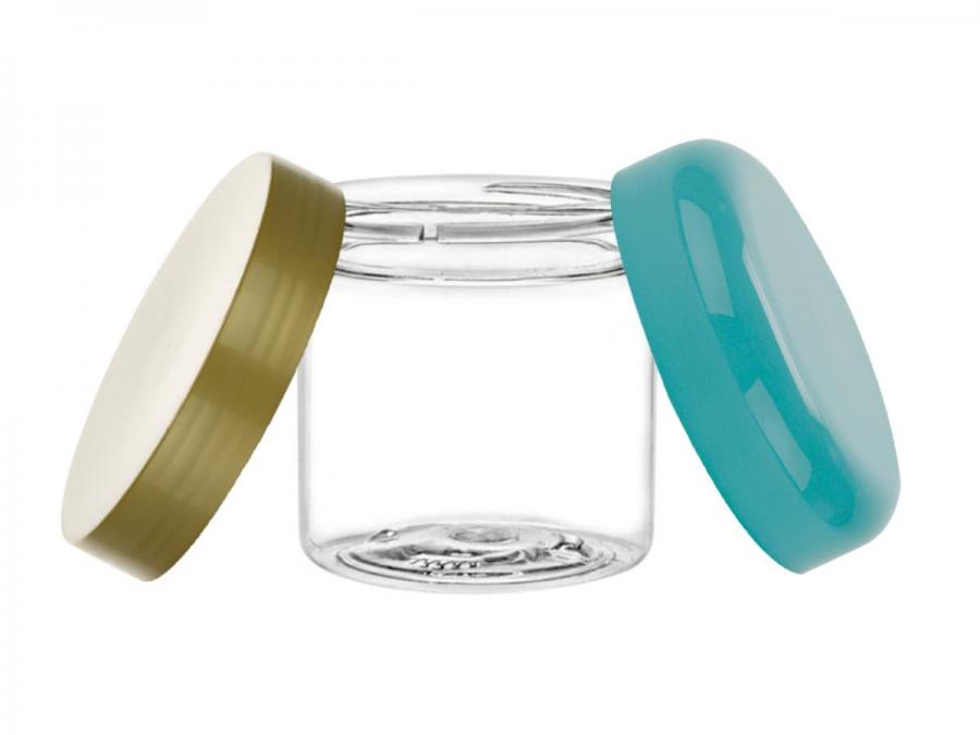 4 oz. Clear Plastic Single Wall 58-400 PET Jar w/ Colored Lids 35% OFF