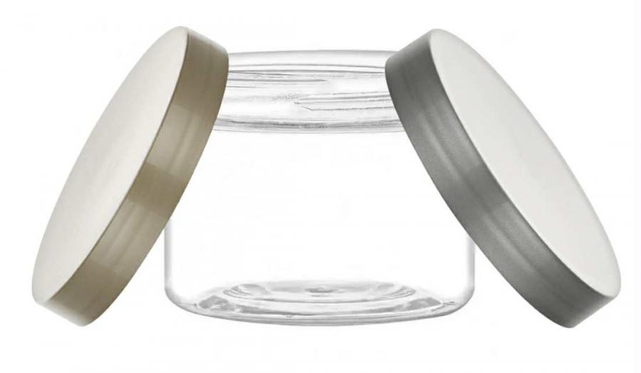 6 oz. Clear Round Single Wall 70-400 PET Plastic Jar-Colored Lid