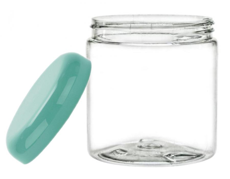 8 oz. Clear Round Single Wall 70-400 PET Plastic Jar w/ Colored Lid 35% OFF