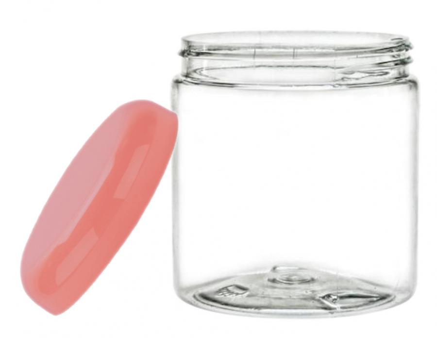 8 oz. Clear Round Single Wall 70-400 PET Plastic Jar-Colored Lid