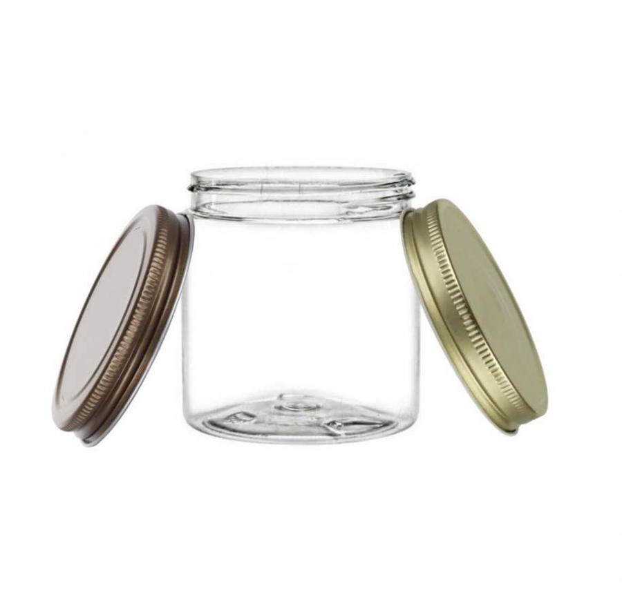 8 oz. Clear Round Single Wall 70-400 PET Plastic Jar-Metal Cap