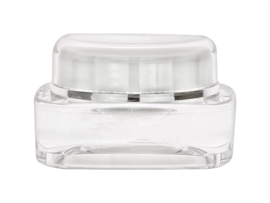 .5 oz. (15 mm) Clear Acrylic Square 50 ML Jar-White Inner-Lid-Sealing Disc