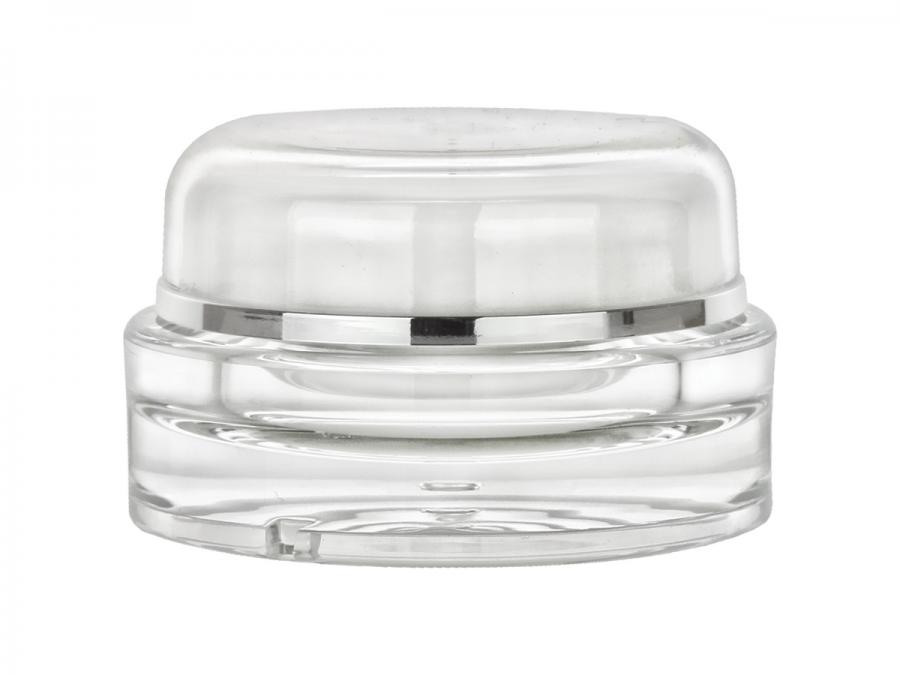 .5 oz. (15 mm) Clear Acrylic 50 ML Round Jar-White Inner-Lid-Sealing Disc