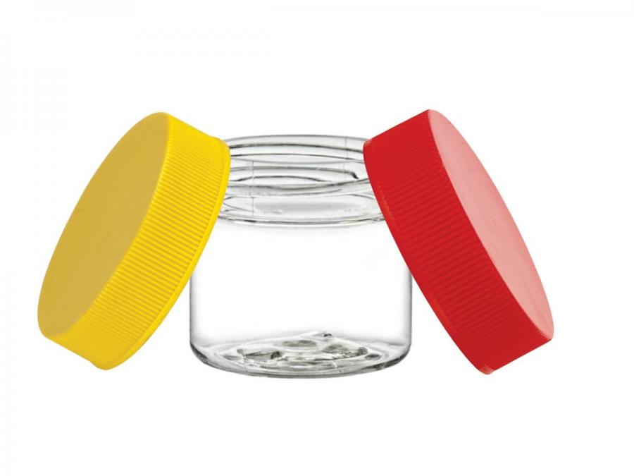 1 oz. Clear Plastic Single Wall 38-400 BPA FREE PET Jar-Colored Flat CT Cap