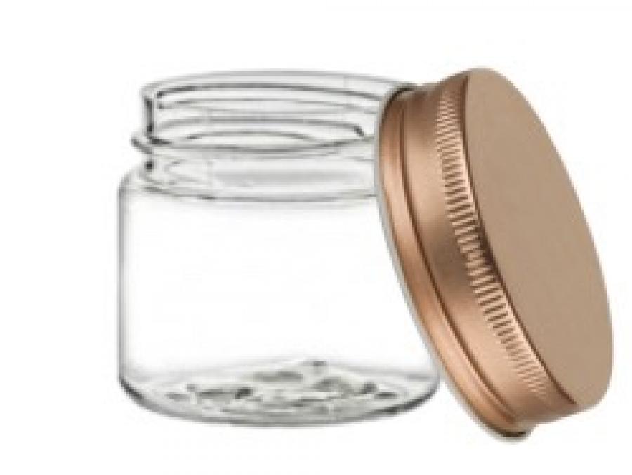 1 oz. Clear Plastic Single Wall 38-400 PET Jar- Flat Metal Cap