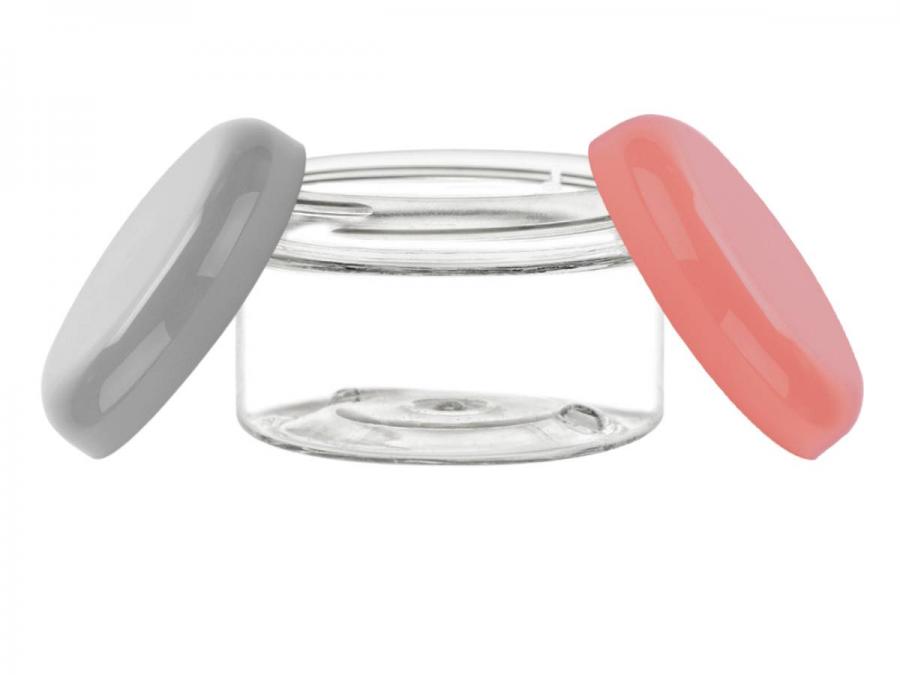 4 oz. Clear Low Profile Single Wall 70-400 Round PET Plastic Jar w/ Colored Lid