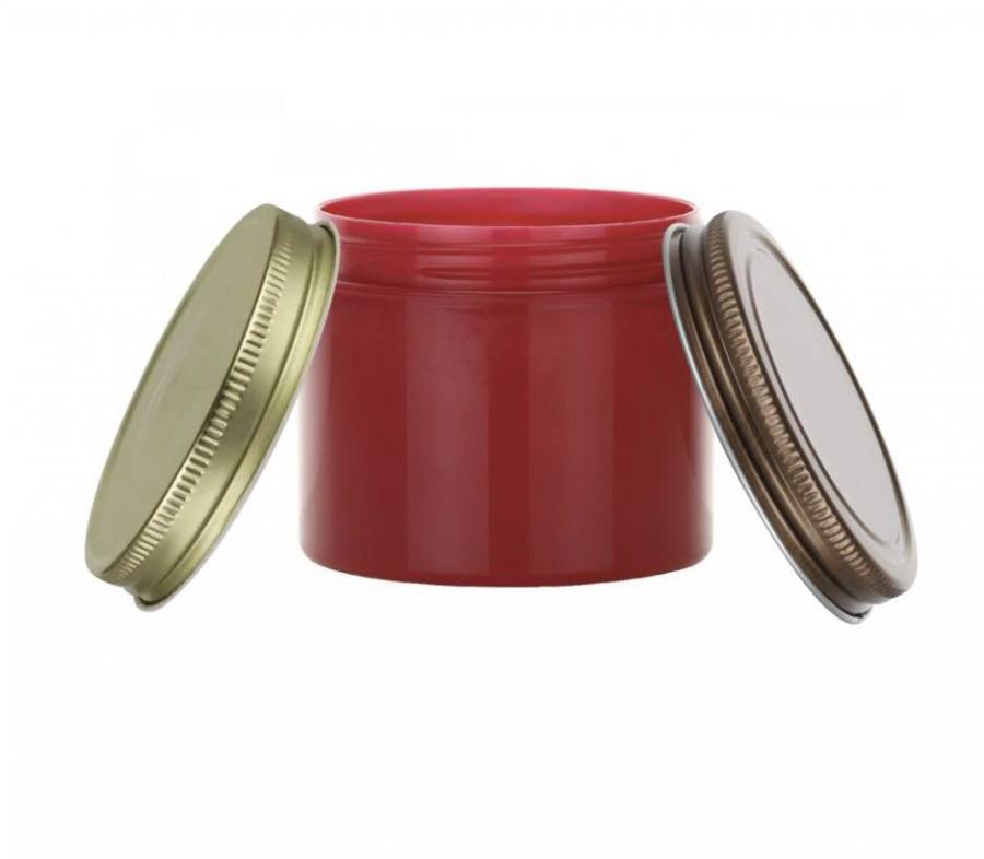 4 oz. Cranberry Plastic Double Wall 70-400 Opaque PP Square Base Jar-CT Metal Cap