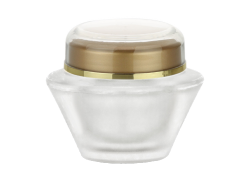 1.67 oz (50 ml) Frosted 50 mm Thick Wall Acrylic Jar-White Inner PP Bowl-Gold-Clear Lid-Gold Band-White Sealing Disc
