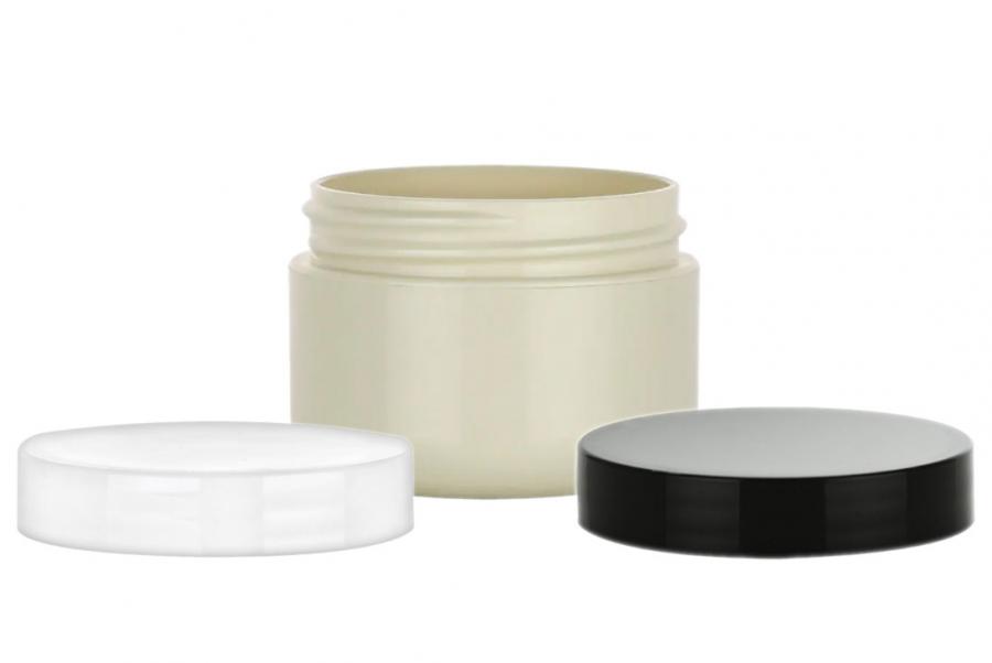 1.67 oz. Ivory Other Plastic (50ml) Round Double Wall 53-400 Round Base Jar-Colored Cap (Delta)