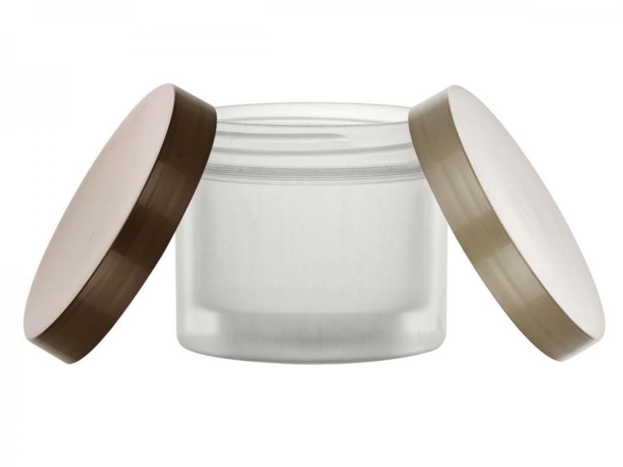 4 oz. Natural Double Wall 70-400 PP Plastic Square Base Jar-HDPE Inner Jar-Colored Cap-Taral