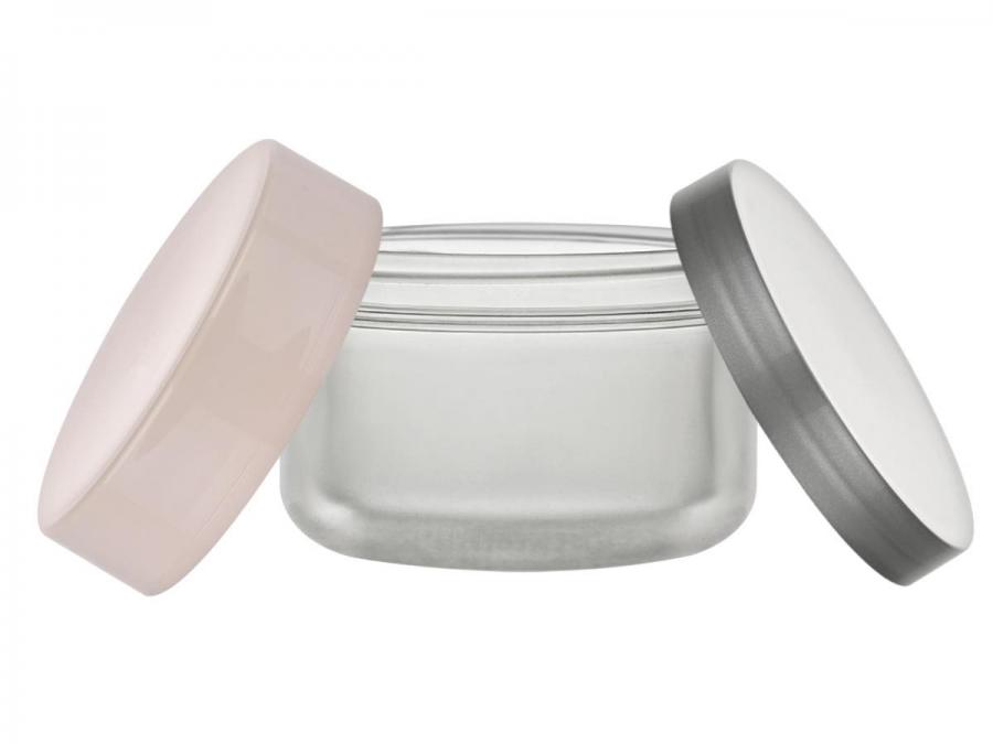 8 oz. Natural Plastic Double Wall 89-400 PP Jar w/ Colored Lids