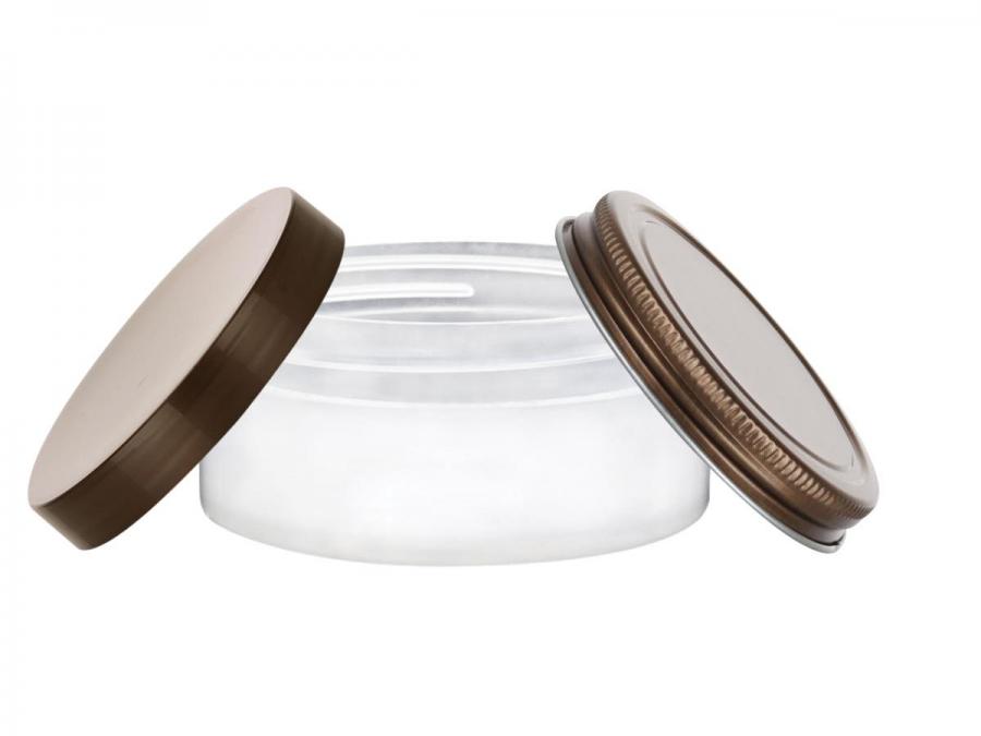 2 oz. Natural Low Profile Thick Wall 70-400 Round PP Plastic Jar-Square Base-Colored Lid-King