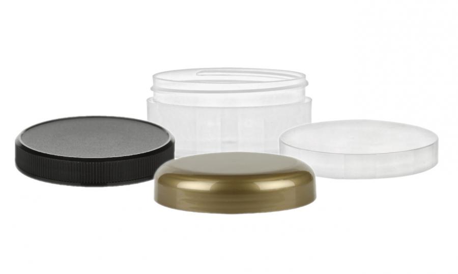 2 oz. Natural Low Profile Thick Wall 70-400 Round PP Plastic Jar-Square Base-Cap-Omega