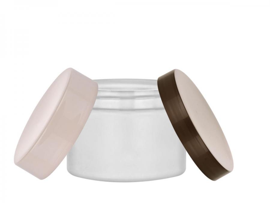 8 oz. White-Frosted PP Plastic Double Wall 89-400 Square Base-Other Plastic Inner Jar-Colored Lids