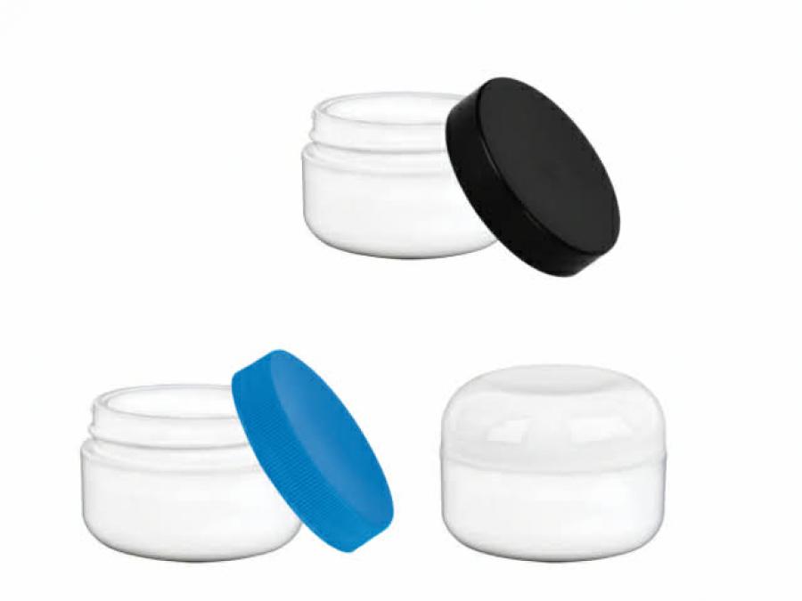 1/2 oz.-.5 oz. White PP Plastic Double Wall 48-400 Round Base Jar-CT Cap