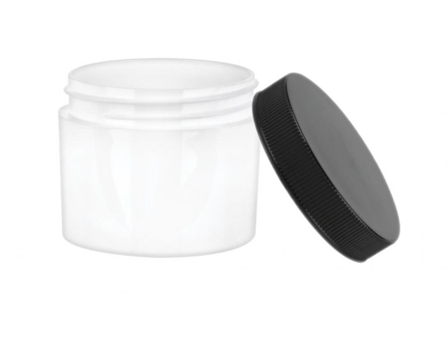 2 oz. White PP Plastic Round Thick Wall 53-400 Square Base Jar-Colored Cap- NEW-SURPLUS