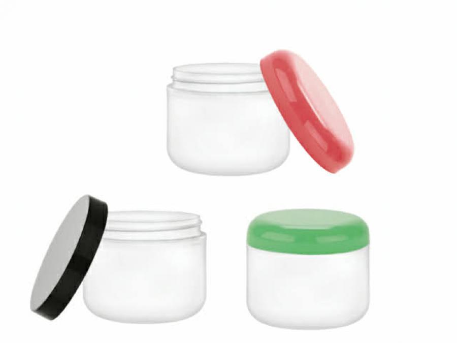 4 oz. White Round Base Double Wall 70-400 PP Plastic Jar-Colored Cap-Taral