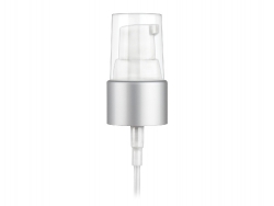 20-410 Silver Brushed Aluminum-White Treatment Pump w/ 130 mcl Output & 5 1/4 in. Diptube
