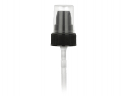 22-400 Black Ribbed PP Plastic Treatment Pump w/ 180mcl Output, Clear PP Hood & 4 3/16 in. Dip Tube