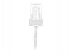 22-400 White Ribbed PP Plastic Treatment Pump w/ 180mcl Output, Clear PP Hood & 4 3/16 in. Dip Tube