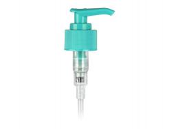 24-410 Aqua Ribbed PP Plastic Lotion-Soap Pump w/ 2 cc Output, Lock-Down Head & 7 1/8 in diptube (Surplus)