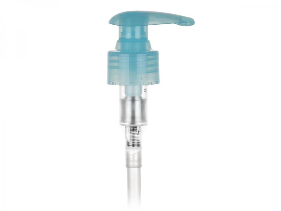 24-410 Blue Light Turquoise Smooth PP Plastic Lotion-Soap Pump-Lock-Down-7 15/16 in DT-.2 cc OP (Aptar)
