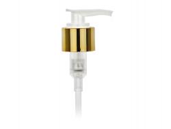 24-410 Gold Shiny-White Plastic Lotion-Soap Pump-2 cc OP-8.75 in. DT & Lock-Down Head-Stock (JET)