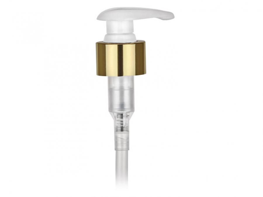 24-410 Gold-White Smooth Metal Shell Euroflow Lock Down Head Lotion-Soap Pump-7 1/4 in. DT-2 cc OP (Aptar)